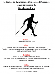 Annonce pour un cours de Nordic Walking en 2018